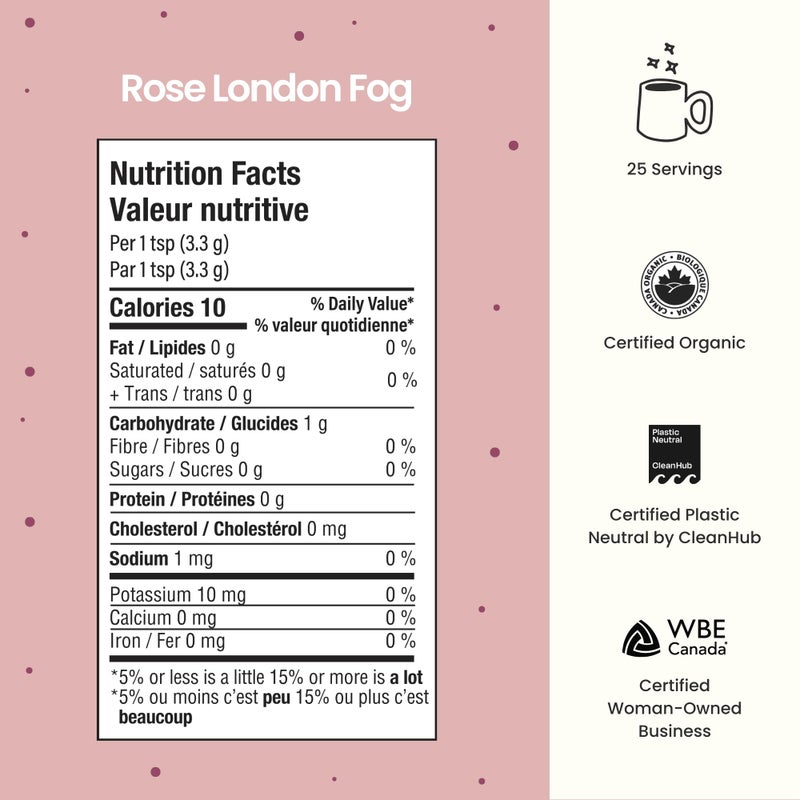 Blume Organic Rose London Fog Earl Grey Tea | Decaf Black Tea, Rose Petal Powder, Vanilla, Tart Cherry, and Bergamot | Plant Based Superfood Latte | Vegan Gluten Free Drink | 25 Servings - Image 2