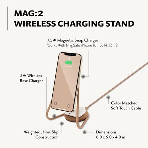 COURANT MAG:2 Wireless Charging Stand - Belgian Linen, 2 in 1 Multi-Device Charger - Magnetic Stand for MagSafe iPhones 16, 15, 14, 13, 12 with Charging Base for AirPod Cases, (Camel) - Image 3