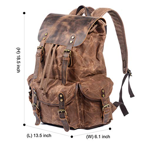 WUDON Leather Backpack for Men, Waxed Canvas Shoulder Rucksack Carry-On Travel Backpack - Image 2