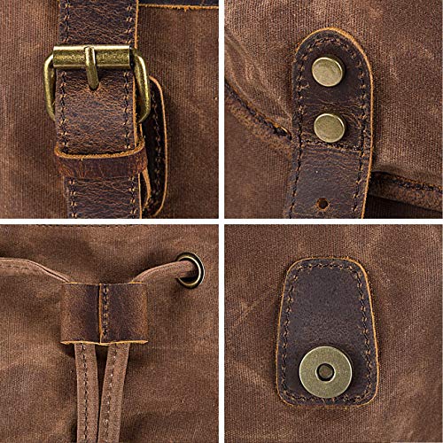 WUDON Leather Backpack for Men, Waxed Canvas Shoulder Rucksack Carry-On Travel Backpack - Image 3