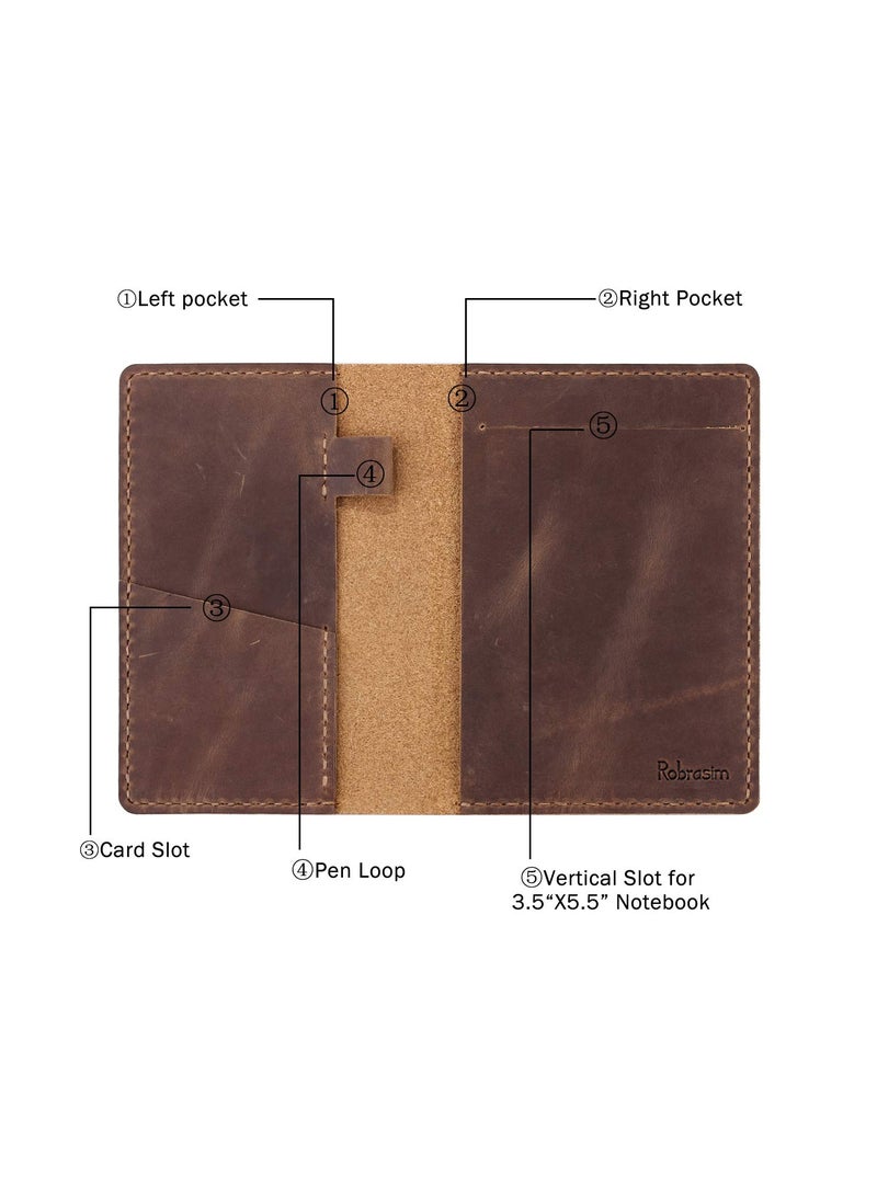 Robrasim Leather Journal Cover for 3.5" x 5.5" Pocket Size Notebook With Pen Loop, Leather Cover Compatible with Rocketbook Notebook Mini Size - Brown  - Image 2
