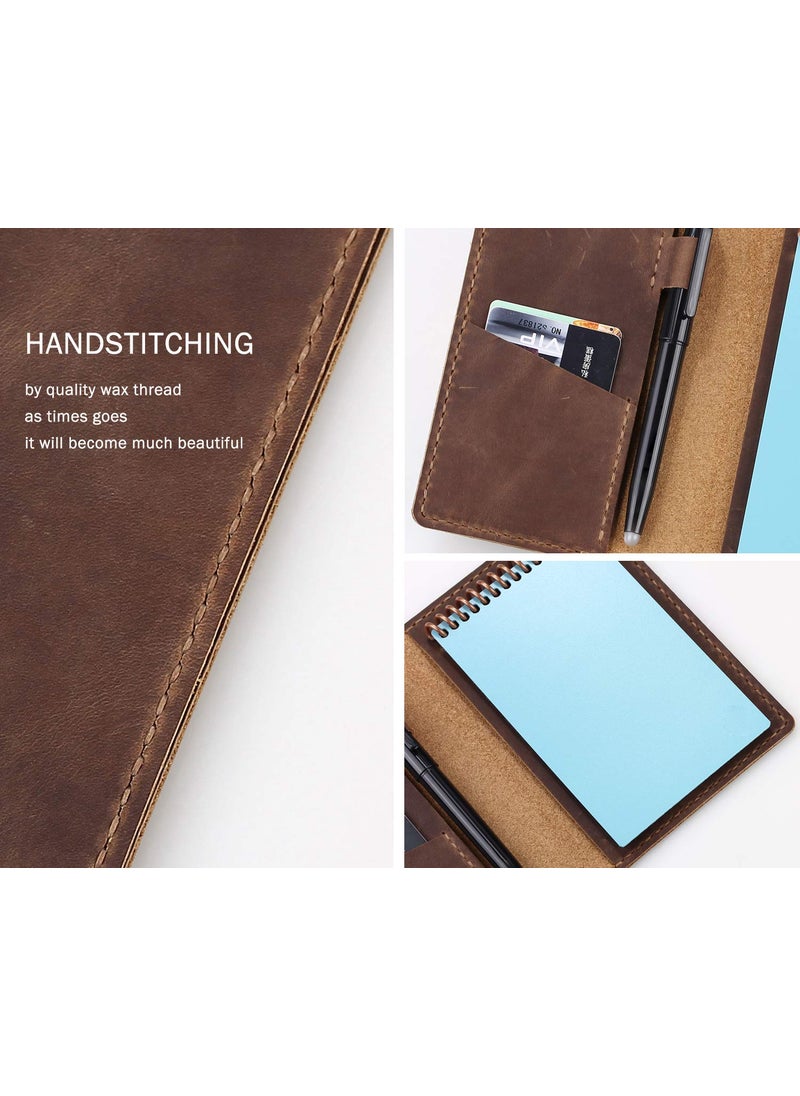 Robrasim Leather Journal Cover for 3.5" x 5.5" Pocket Size Notebook With Pen Loop, Leather Cover Compatible with Rocketbook Notebook Mini Size - Brown  - Image 4