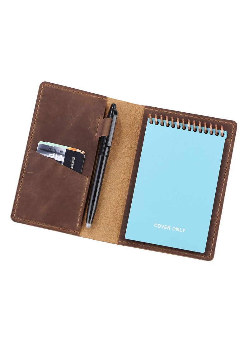 Robrasim Leather Journal Cover for 3.5" x 5.5" Pocket Size Notebook With Pen Loop, Leather Cover Compatible with Rocketbook Notebook Mini Size - Brown  - Image 1