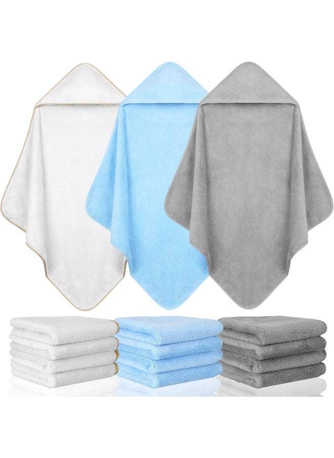 Moukeren 15 Pcs Baby Bath Towel and Washcloths Set Includes 3 Pcs Baby Bath Towel and 12 Pcs Baby Washcloths Fleece Soft Hooded Towels Absorbent Wash Clothes for Newborn Toddler Boy Girl Infant Essentials Gift  - Image 1