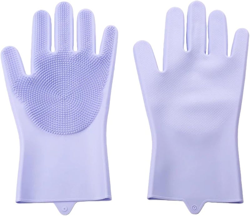 قفازات مطبخ سيليكون بنفسجية 3 أزواج لغسل الأطباق والتنظيف والغسيل - Image 2