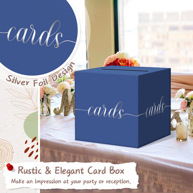 QIKSION Navy Blue Graduation Card Box, Silver Foil Gift Card Box for Graduation, Party, Wedding Reception, Birthday, Baby Shower, Raffle - Image 3