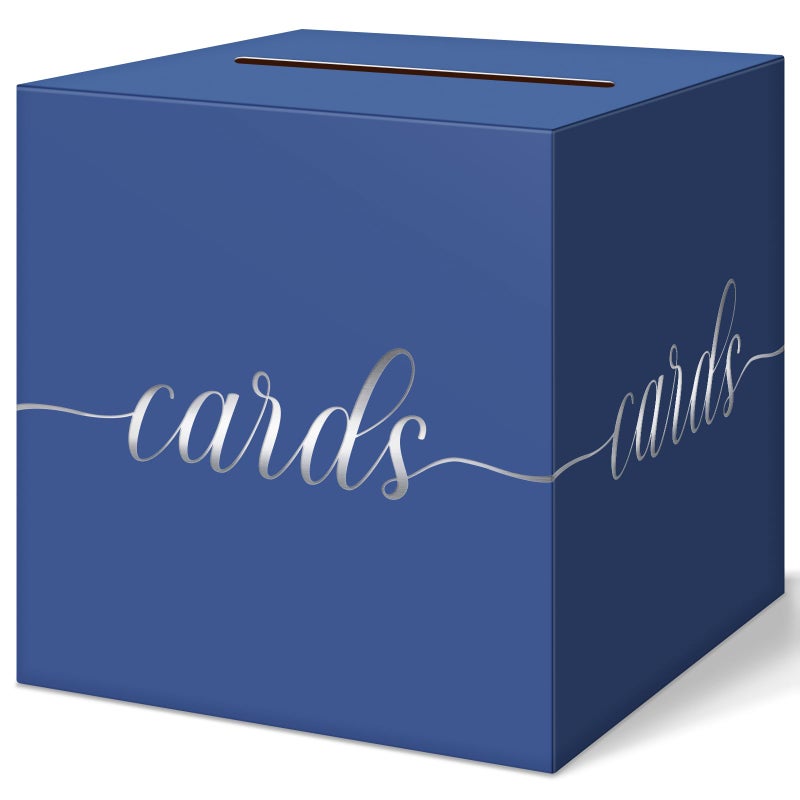 QIKSION Navy Blue Graduation Card Box, Silver Foil Gift Card Box for Graduation, Party, Wedding Reception, Birthday, Baby Shower, Raffle - Image 1
