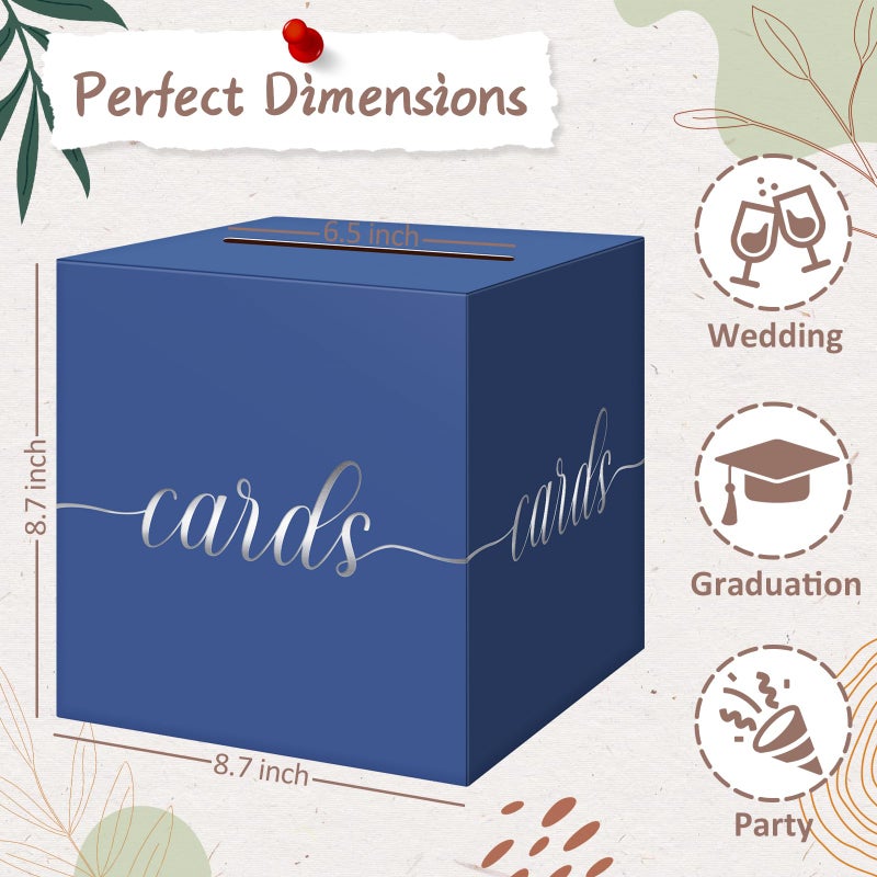 QIKSION Navy Blue Graduation Card Box, Silver Foil Gift Card Box for Graduation, Party, Wedding Reception, Birthday, Baby Shower, Raffle - Image 4