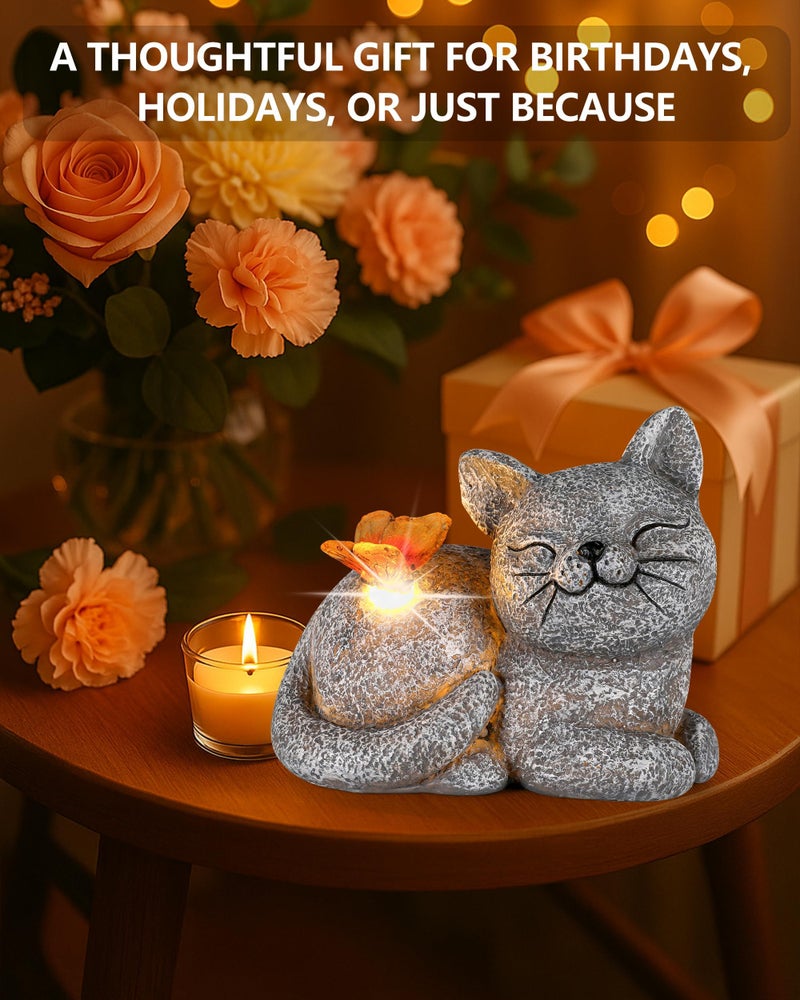 GoGnome Solar Cat Garden Statue with Butterfly Light â€“ 5-Inch Outdoor Resin Figurine for Yard, Patio, Balcony â€“ Gifts for Women, Garden Decor Accent (Cat) - Image 5