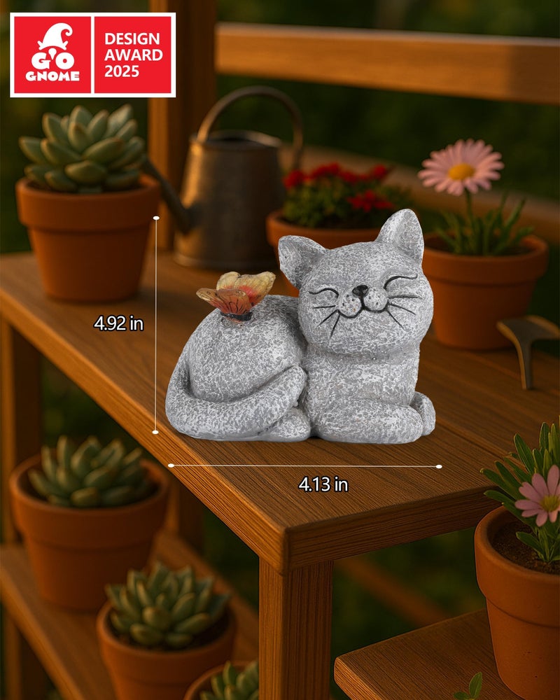 GoGnome Solar Cat Garden Statue with Butterfly Light â€“ 5-Inch Outdoor Resin Figurine for Yard, Patio, Balcony â€“ Gifts for Women, Garden Decor Accent (Cat) - Image 4