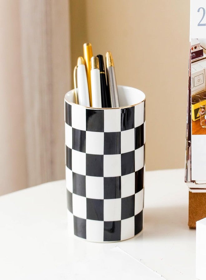 YOSCO Aesthetic Desk Organizer Set of 2 For Office, Pen Holder and Paper Clip Holder Dispenser, Checkered Ceramic Cute Pencil Cup Pot, Desktop Accessories, Office Decor, Ideal Gifts (Black) - Image 4