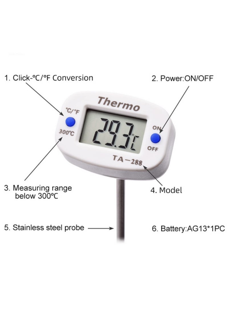 TA288 LCD Digital Food Thermometer Accurate Kitchen Cooking Thermometer with Stainless Steel Probe for BBQ Oven Milk Water Oil Meat Baking Temperature Tester Monitor 0°C °F Switchable Large Display - Image 4