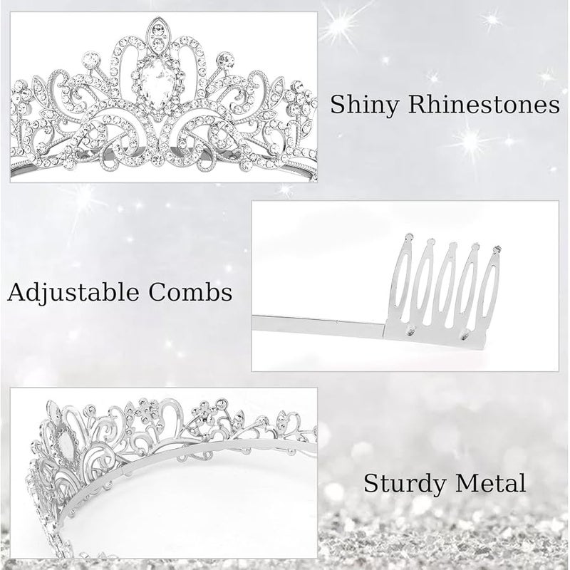 Didder Silver Crystal Tiara Crown Headband Princess Elegant Crown with combs for Women Girls Bridal Wedding Prom Birthday Party - Image 2