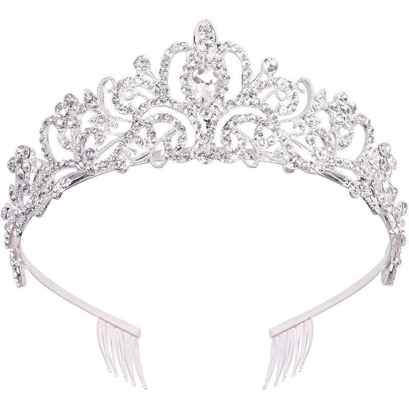 Didder Silver Crystal Tiara Crown Headband Princess Elegant Crown with combs for Women Girls Bridal Wedding Prom Birthday Party - Image 1