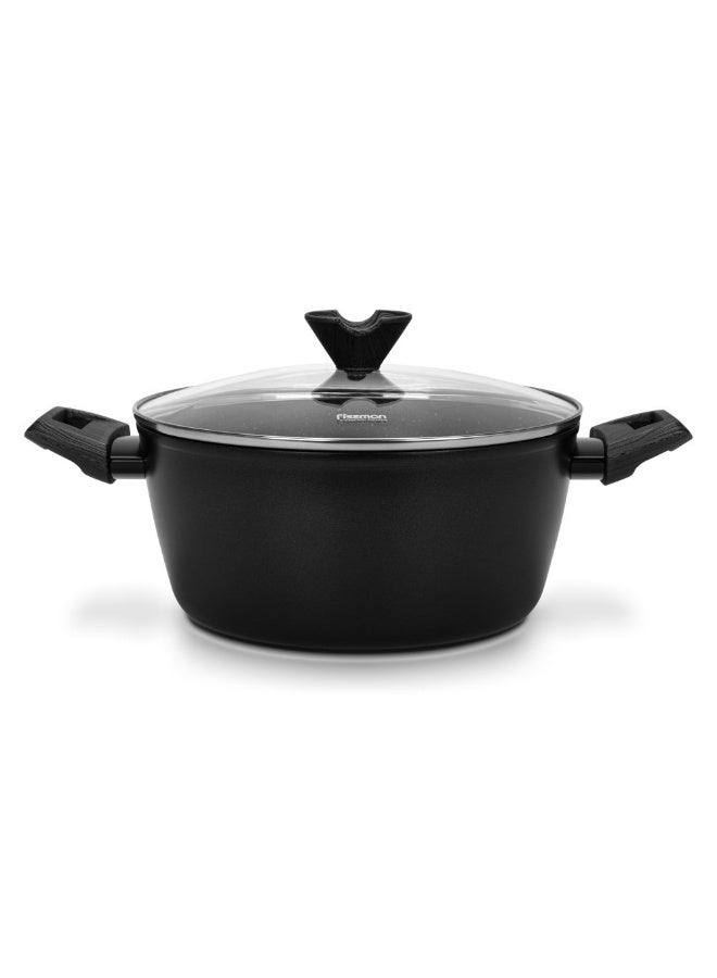 Fissman Angela 24x11cm 4.2L Non-Stick Aluminium Stockpot With Glass Lid, Black Cooking Pot For Family Recipes - Image 2
