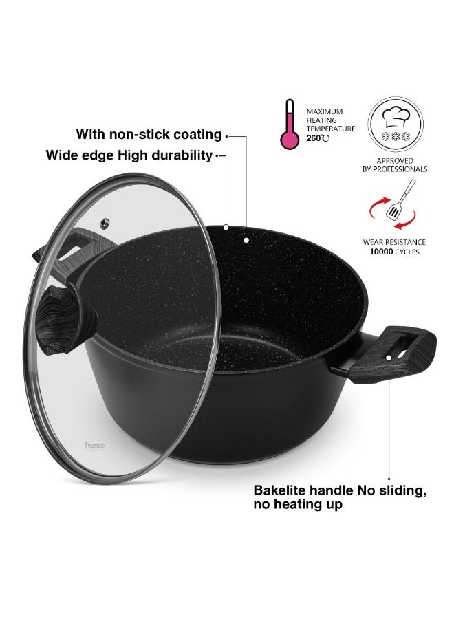 Fissman Angela 24x11cm 4.2L Non-Stick Aluminium Stockpot With Glass Lid, Black Cooking Pot For Family Recipes - Image 5