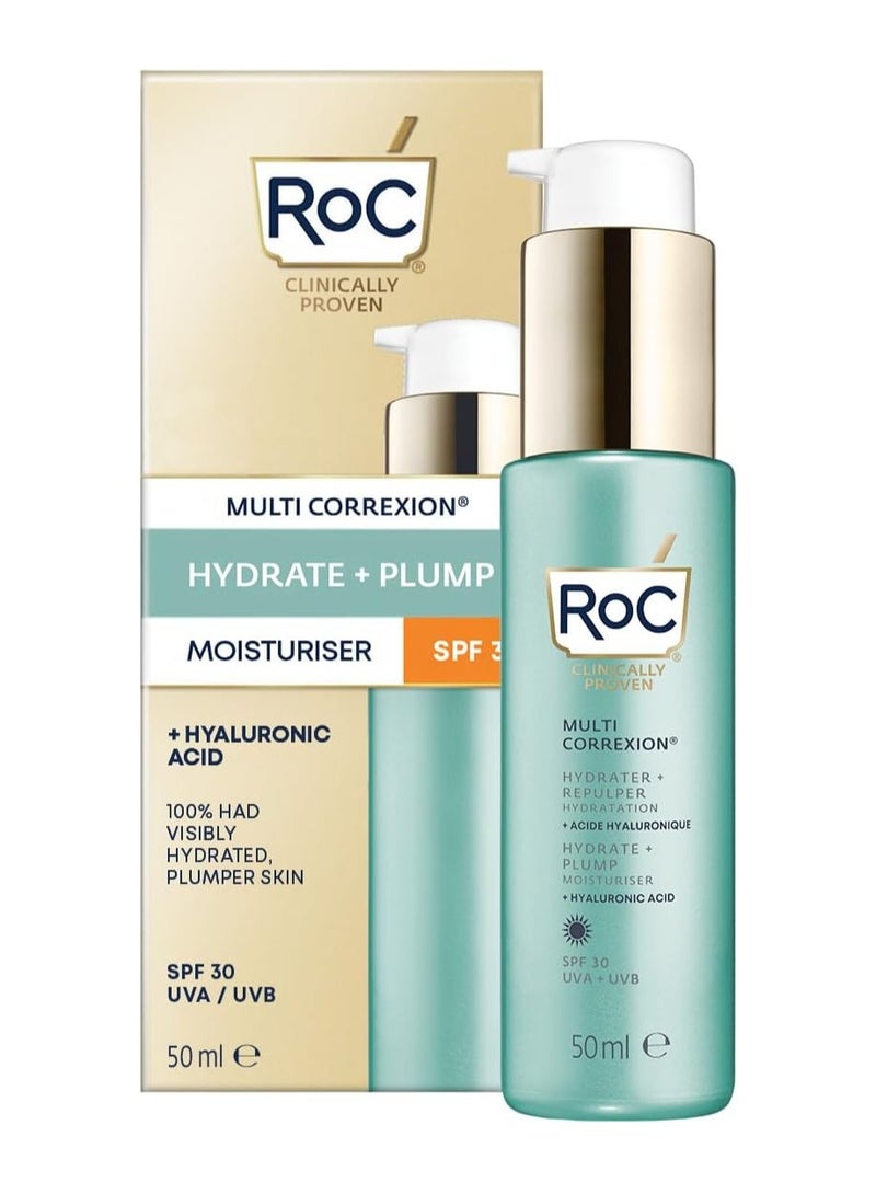 RoC Multi Correxion Hydrate plump Moisturiser SPF30 Anti Wrinkle Treatment UVA UVB Protection Reduces Linse and Wrinkles Daily Sunscreen Moisturiser Hyaluronic Acid 50 ml - Image 1