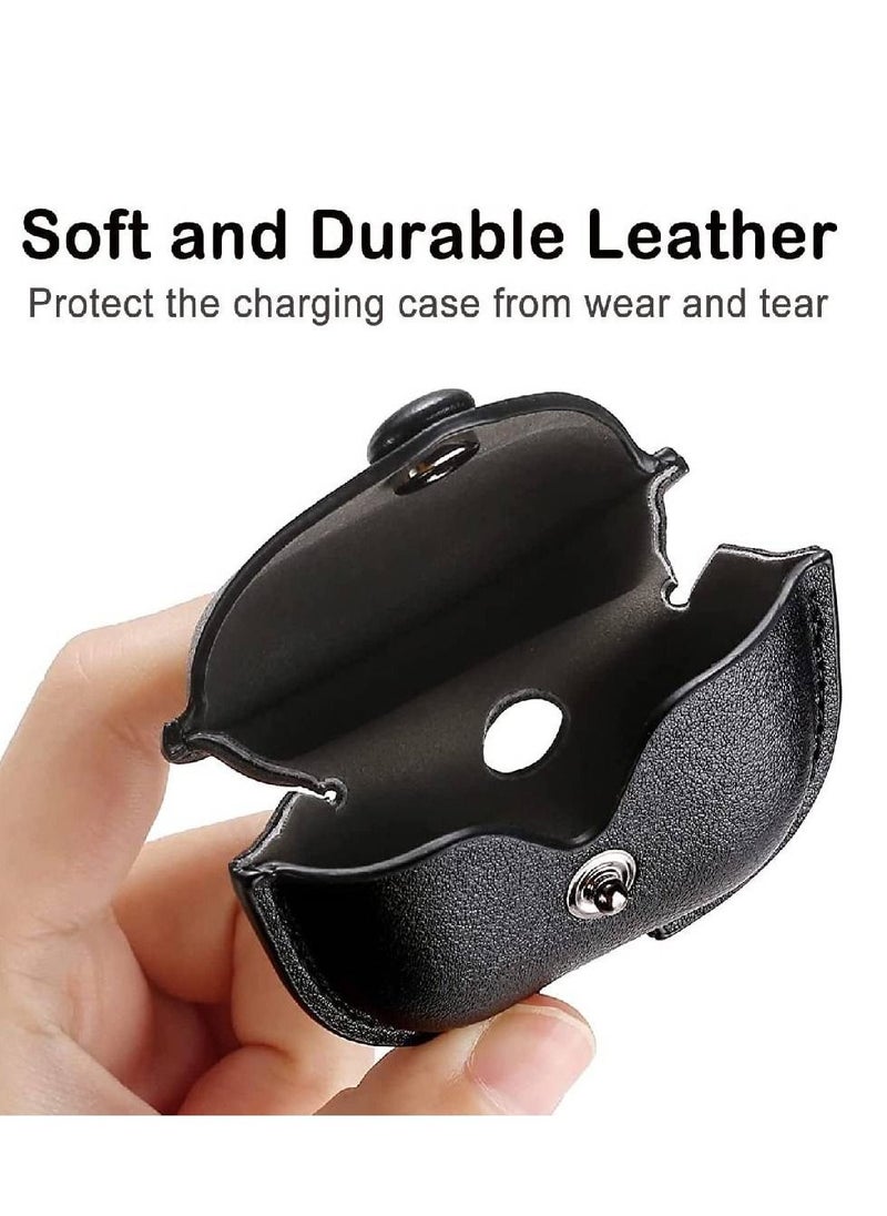 Generic - Leather Protective Case Skin Cover with Keychain and Lock for Apple Airpods 3 Case Women Men Black - Image 1