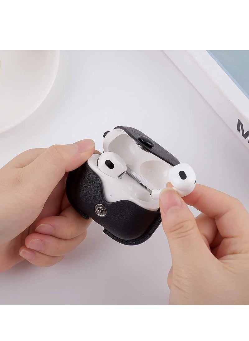 Generic - Leather Protective Case Skin Cover with Keychain and Lock for Apple Airpods 3 Case Women Men Black - Image 1