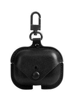 Leather Protective Case Skin Cover with Keychain and Lock for Apple Airpods 3 Case Women Men Black