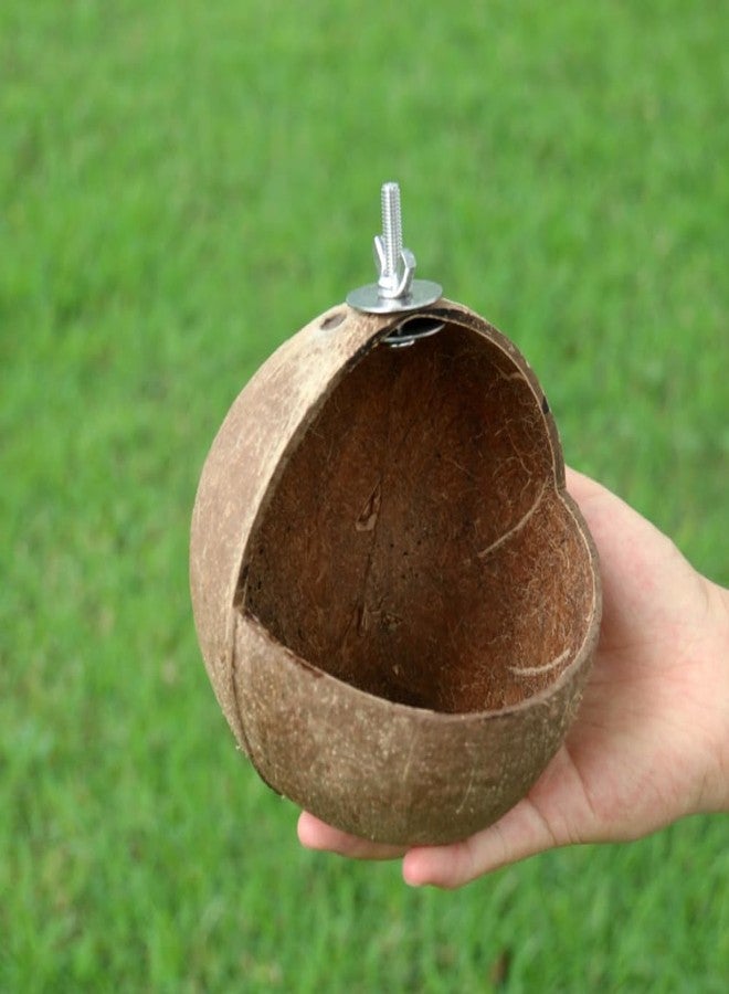 VTurboWay 2 Pack Natural Coconut Shell Parrot Hide Hut Habitat Decor Hanging Nest for Parrot Parakeet Lovebird Finch Canary (with 2 Pcs Warm Pad) - Image 3