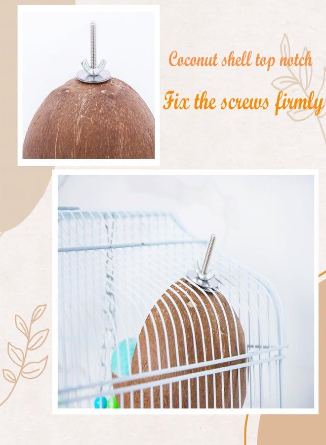 VTurboWay 2 Pack Natural Coconut Shell Parrot Hide Hut Habitat Decor Hanging Nest for Parrot Parakeet Lovebird Finch Canary (with 2 Pcs Warm Pad) - Image 5