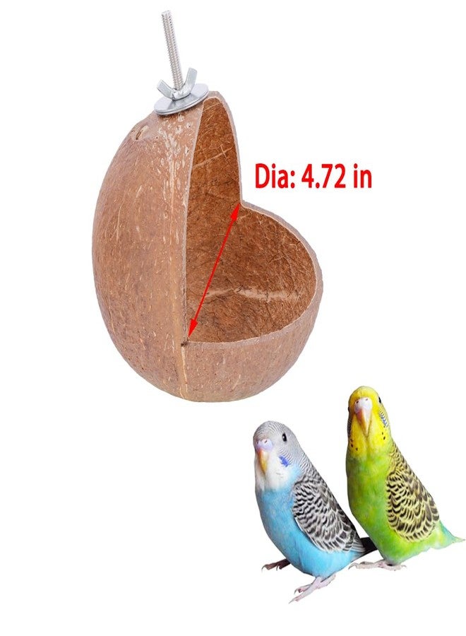 VTurboWay 2 Pack Natural Coconut Shell Parrot Hide Hut Habitat Decor Hanging Nest for Parrot Parakeet Lovebird Finch Canary (with 2 Pcs Warm Pad) - Image 2