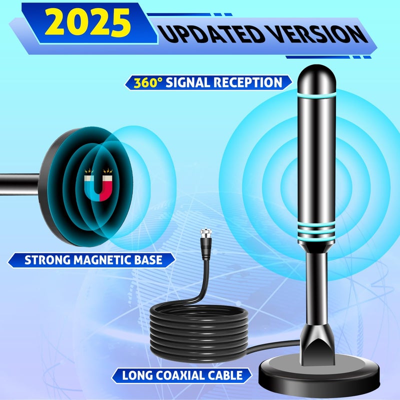 DTVSMARTSHOW Digital Antenna for Smart TV Indoor, TV Antenna for Local Channels, Strong Magnetic Base TV Antenna Indoor for Easy Installation, Long Range Reception for 4k 1080p, Support All Smart/Old TVs (Blue) - Image 2