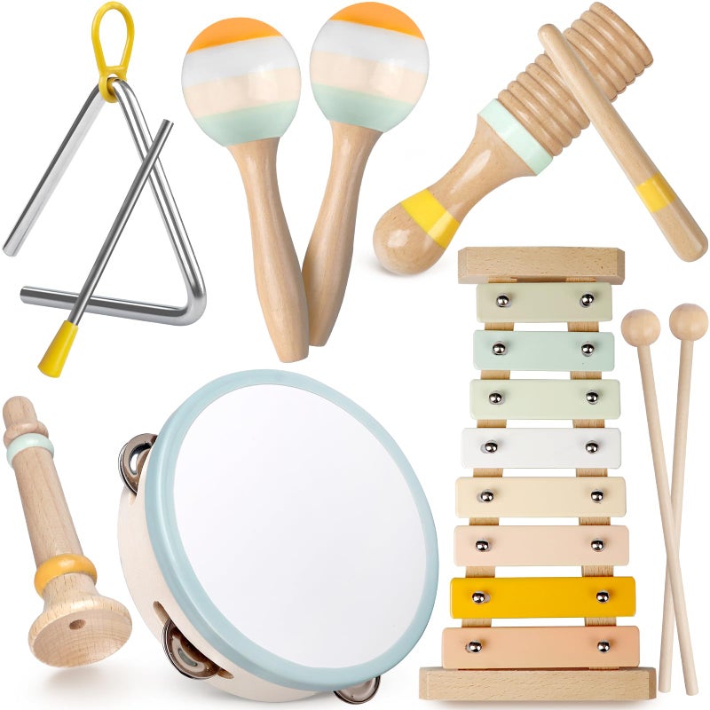 Rmischolar Baby Musical Instruments Toddler Musical Toys Montessori Wooden Xylophone Maracas Tambourine Percussion Set for 1 2 3 Year Old Kids Educational Music Learning Toys Birthday Gifts for Boys Girls - Image 4