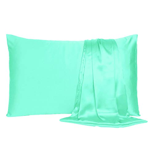 Oussum Satin Pillow case Soft & Comfortable Silk Pillowcase Solid Pillow Cover Single Pcs with Free Scrunchie (Ice Green, Queen Size (20"x30") - Image 1