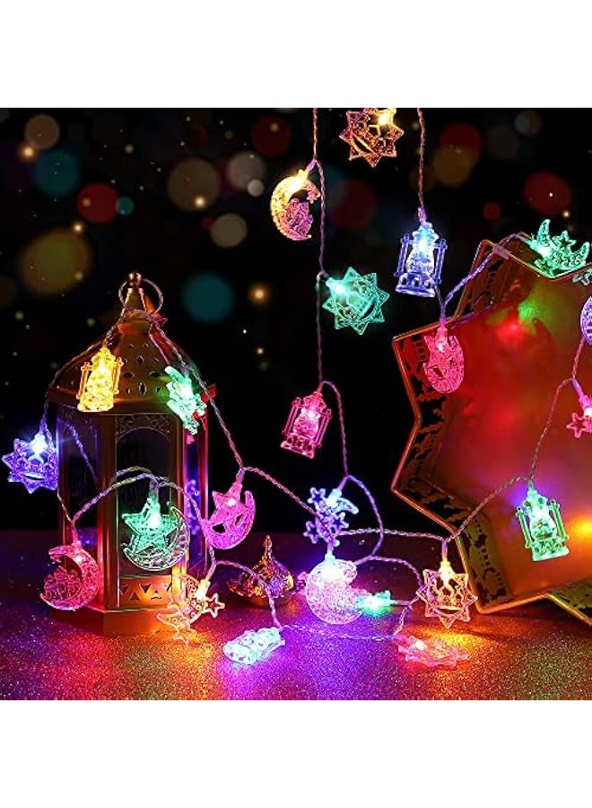 NIBEMINENT 1 Pack 16 ft Moon Star Ramadan String Lights 30 LEDs, Battery Operated Eid Mubarak Fairy Lights for Ramadan Decoration, Eid Decorative Lights with Remote Control (Colorful)  - Image 2