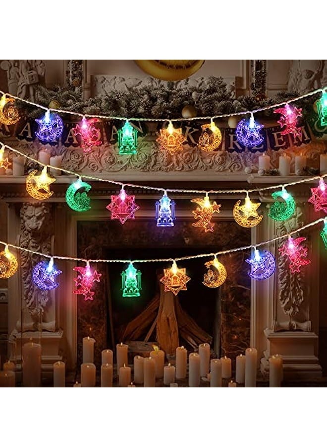 NIBEMINENT 1 Pack 16 ft Moon Star Ramadan String Lights 30 LEDs, Battery Operated Eid Mubarak Fairy Lights for Ramadan Decoration, Eid Decorative Lights with Remote Control (Colorful)  - Image 5
