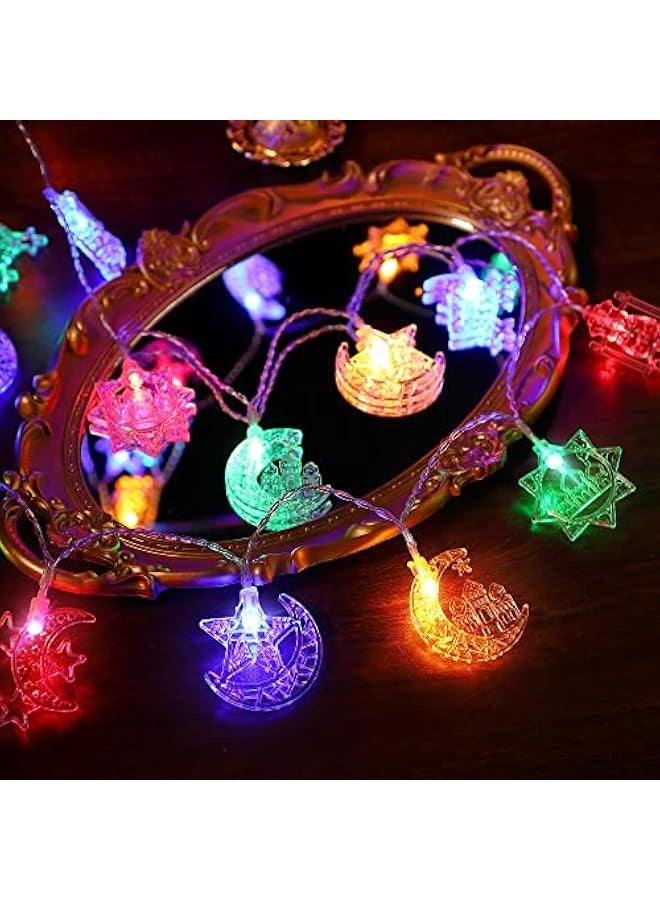 NIBEMINENT 1 Pack 16 ft Moon Star Ramadan String Lights 30 LEDs, Battery Operated Eid Mubarak Fairy Lights for Ramadan Decoration, Eid Decorative Lights with Remote Control (Colorful)  - Image 4