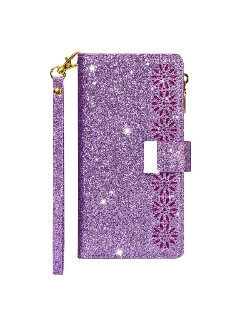 X-level iPhone 15 Pro Max Wallet Case Cover For Women Luxury Bling Diamond Card Phone Holder Wrist Strap PU Leather Slots Shockproof Protective Back Cover Accessory For iPhone 15 Pro Max  - Image 1