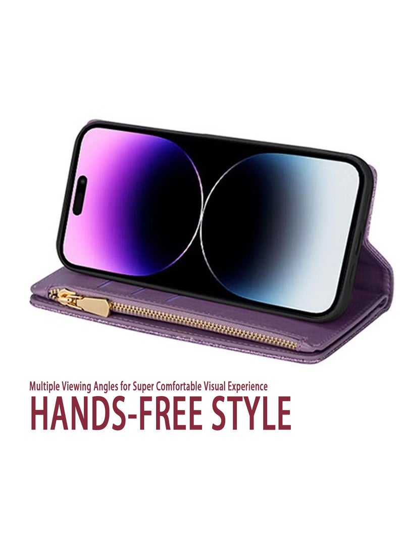 X-level iPhone 15 Pro Max Wallet Case Cover For Women Luxury Bling Diamond Card Phone Holder Wrist Strap PU Leather Slots Shockproof Protective Back Cover Accessory For iPhone 15 Pro Max  - Image 5