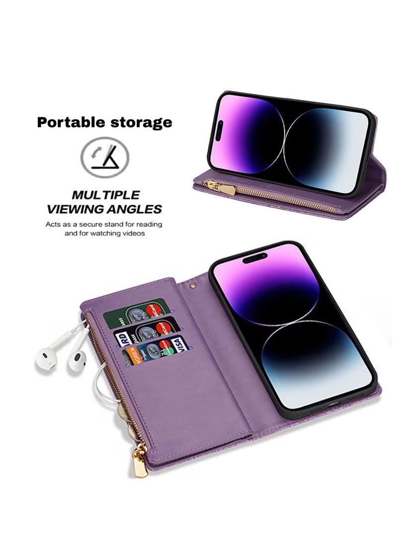 X-level iPhone 15 Pro Max Wallet Case Cover For Women Luxury Bling Diamond Card Phone Holder Wrist Strap PU Leather Slots Shockproof Protective Back Cover Accessory For iPhone 15 Pro Max  - Image 4