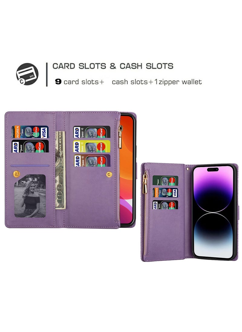 X-level iPhone 15 Pro Max Wallet Case Cover For Women Luxury Bling Diamond Card Phone Holder Wrist Strap PU Leather Slots Shockproof Protective Back Cover Accessory For iPhone 15 Pro Max  - Image 3