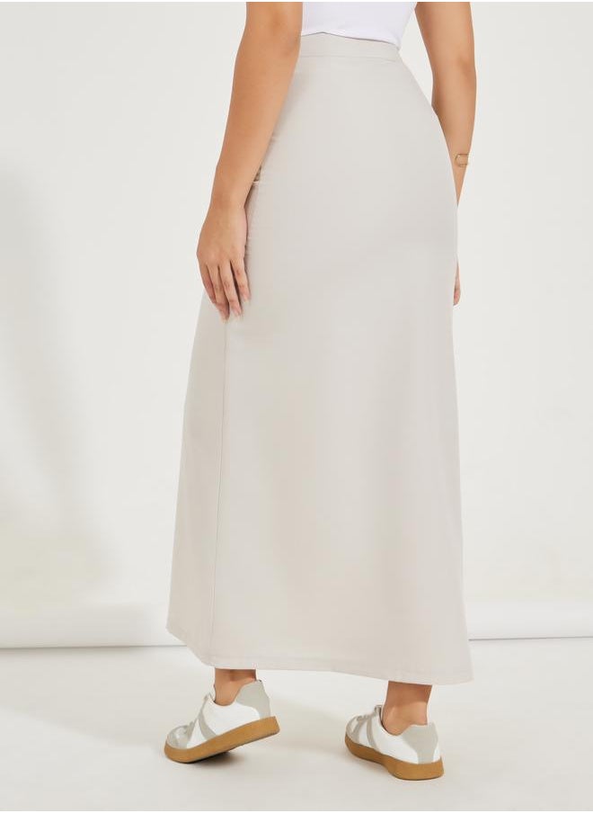 Styli - Solid Maxi Skirt with Front Slit & Pockets - Image 1