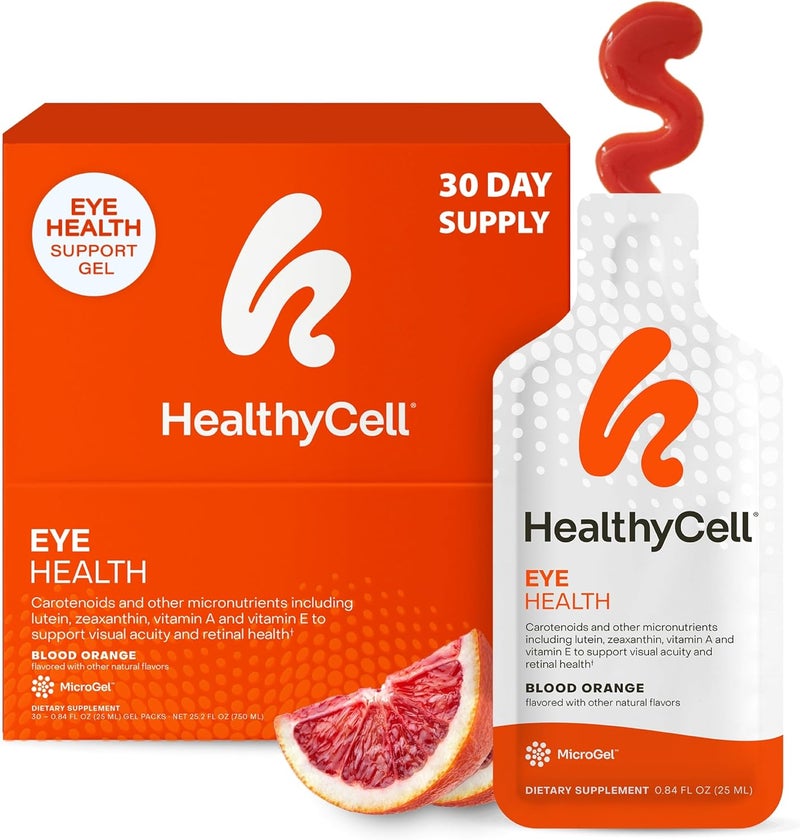 Healthycell Eye Health Daily Liquid Supplement  Eye Vitamins  Minerals with Lutein Zeaxanthin Astaxanthin  Beta Carotene for Sight Care  Macular Support  30 Gel Packs - Image 1