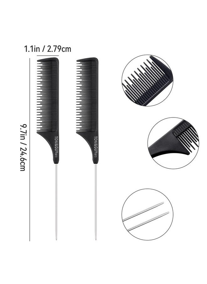 Tenalleys 2 Pack Rat Tail Comb Black Teasing Comb For Sectioning Parting Styling Hair (Stainless Steel Pintail)  - Image 3