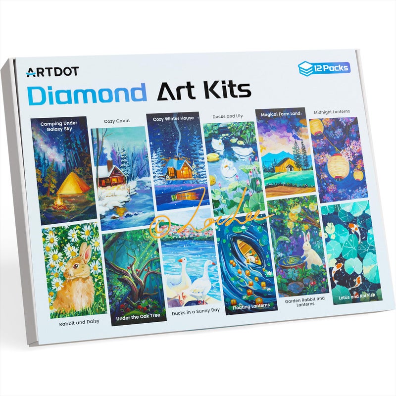 ARTDOT 12 Pack 5D DIY Diamond Art Kits for Adults, Licensed Diamond Painting Kits with Accessories and Tools for Home Wall Decor (12 by 16 Inch) - Image 1