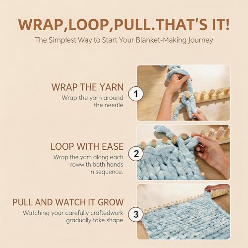 TISOFU 46" Chunky Blanket Loom, Large Wooden Loom Frame, Hand Knitting Kit for Adults Beginners, Adjustable Chunky Blanket Making Kit - Image 2