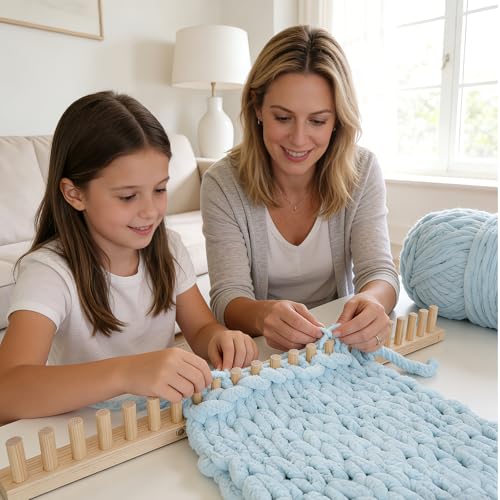 TISOFU 46" Chunky Blanket Loom, Large Wooden Loom Frame, Hand Knitting Kit for Adults Beginners, Adjustable Chunky Blanket Making Kit - Image 4