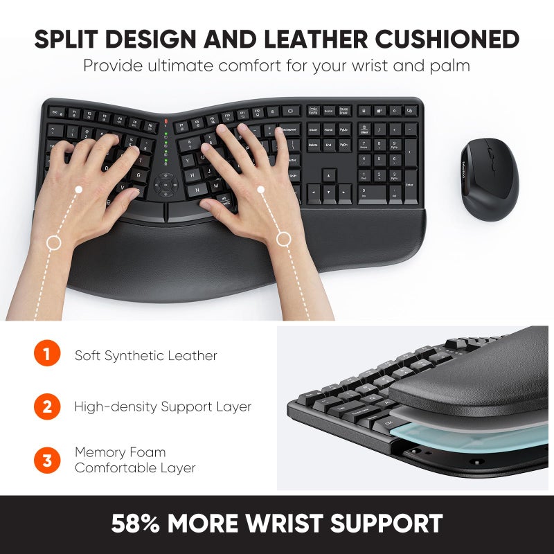 MEETION Ergonomic Keyboard and Mouse Combo, Split Design, Vertical Mouse - Image 2