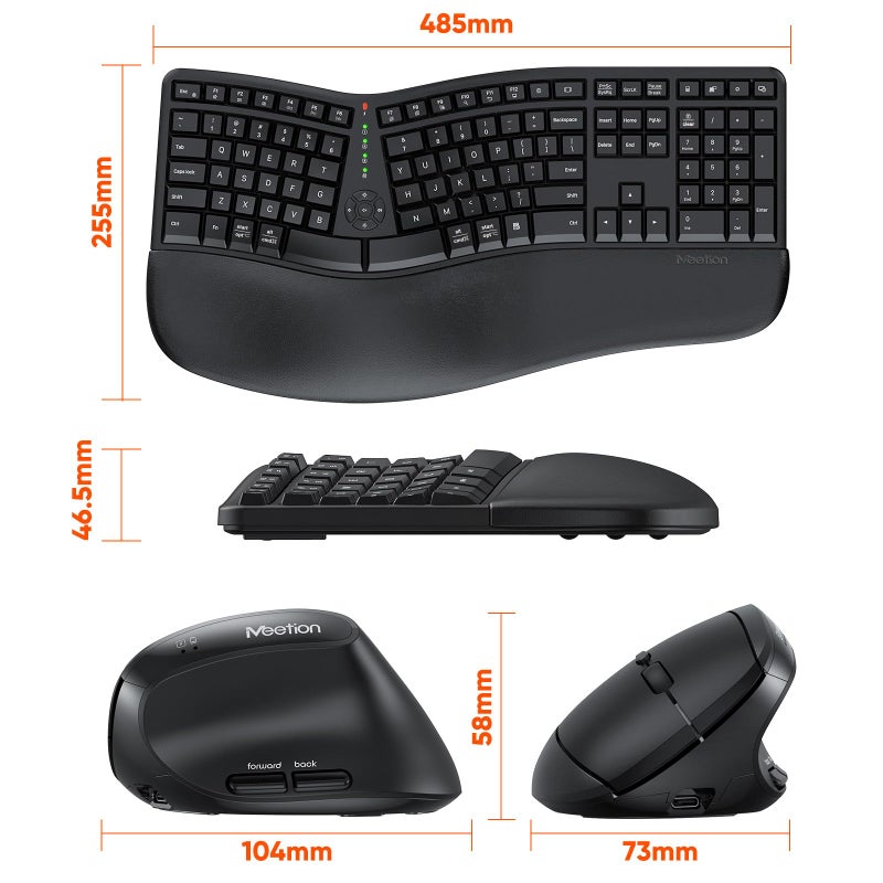 MEETION Ergonomic Keyboard and Mouse Combo, Split Design, Vertical Mouse - Image 5