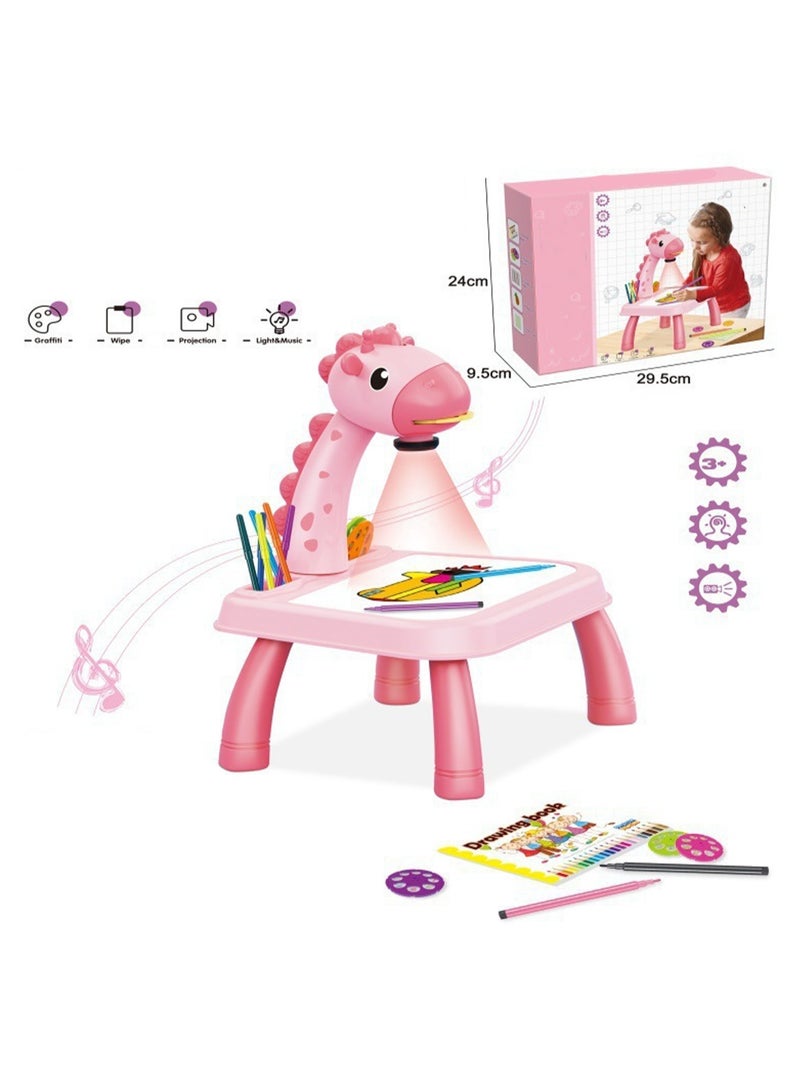 Pink Giraffe Projection Table, Children'S Drawing Projector With Flashlight Slide Projector Toy, Tracing Sketch Table With Light Music, Suitable For Early Art Learning Game Gifts - Image 2