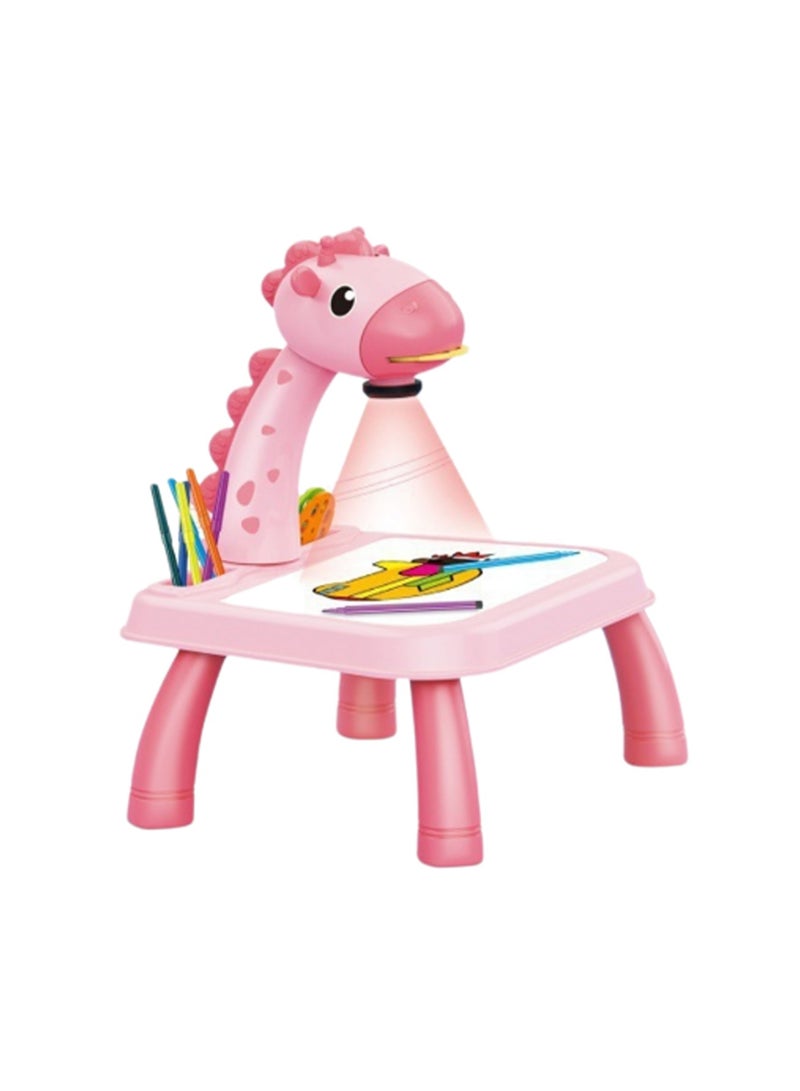 Pink Giraffe Projection Table, Children'S Drawing Projector With Flashlight Slide Projector Toy, Tracing Sketch Table With Light Music, Suitable For Early Art Learning Game Gifts - Image 1