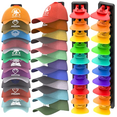 HeQe Hat Organizer for Baseball Caps, 2 Pack Hat Rack for Wall, Strong Adhesive Hat Storage Display Holder(Rainbow) - Image 1