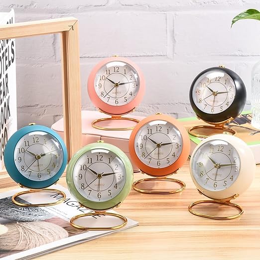 KACHKIT Analog Alarm ClocksRetro Backlight Cute Simple Design Small Desk Clock with Night LightSilent NonTickingBattery Poweredfor KidsBedroomTravelKitchen Multicolor - Image 2