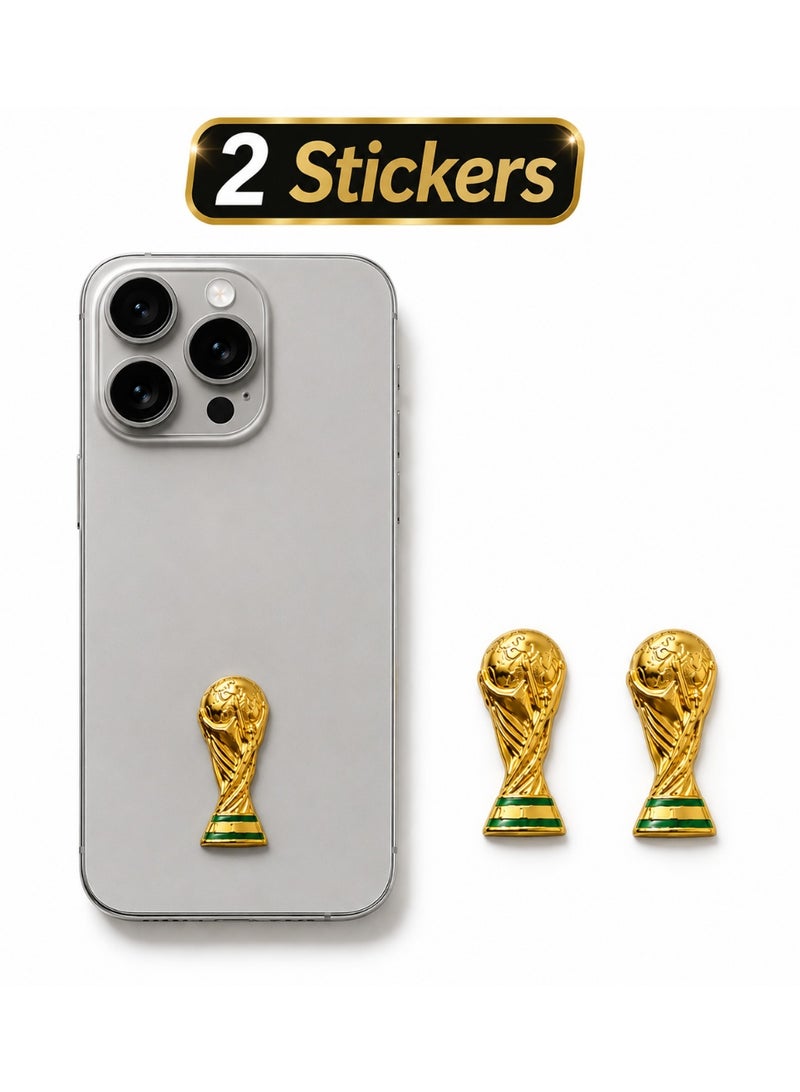 (2 Pcs) 3D Gold World Cup 2026 Trophy Phone Sticker – Luxury Metal Football Trophy Decorative Sticker for Mobile Phones, Laptop Cases & Accessories
